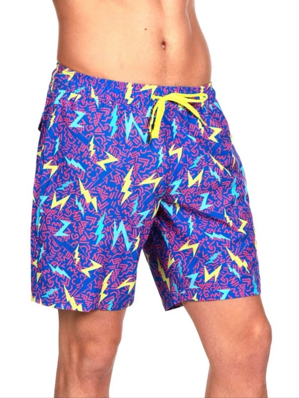 Tipsy Elves Men's Blue Patterned Swim Trunks with Drawstring NWT Size Large